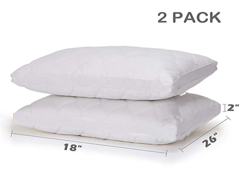 100% Cotton Downproof Cover Goose Down Feather Quilted Pillow with Satin Piping