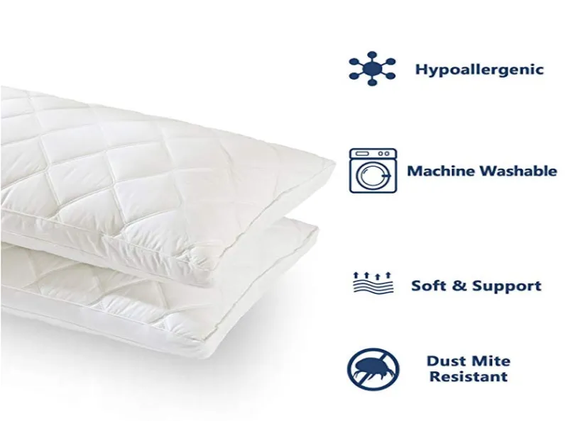 100% Cotton Downproof Cover Goose Down Feather Quilted Pillow with Satin Piping