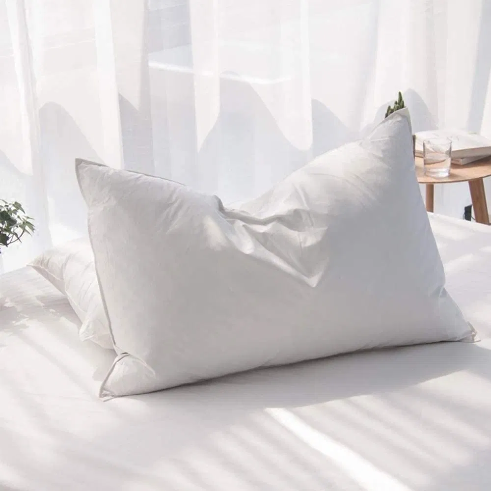 100% Organic Cotton Fabric 3 Cambers White Goose Down Feather Filled King Size Hotel Bedroom Neck Pillow Insert