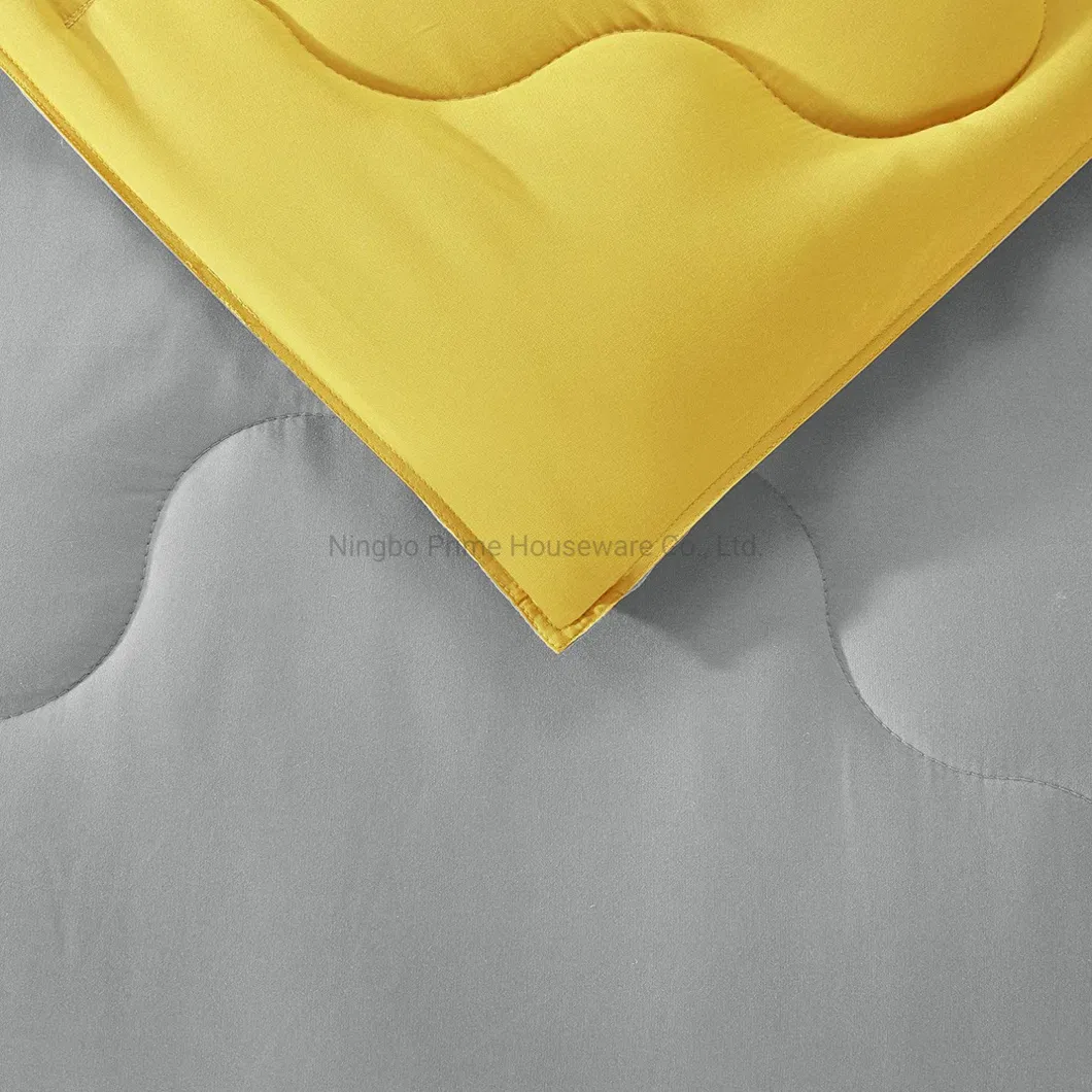 3 Piece Comforter Set All Season Reversible Goose Down Alternative Stitched Geometrical Pattern Bedding, Full/Queen, Yellow/Grey