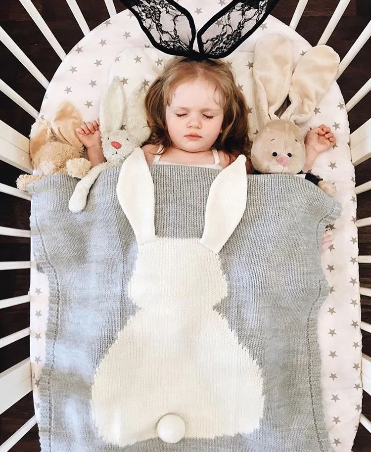 80X100cm Super Soft 100 Cotton 3D Rabbit Knitted Baby Blanket