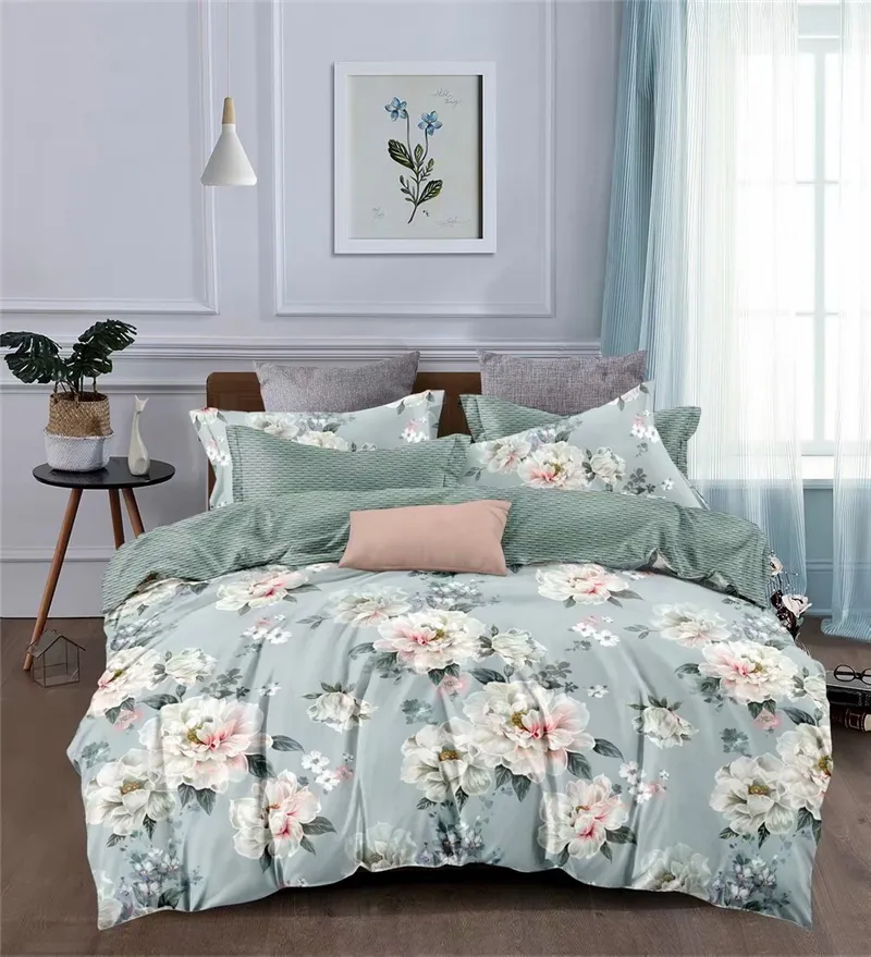 90GSM Wholesale Home Comforter Bedding Set Flower Printed Duvet Cover Set with Hundreds Ready Designs