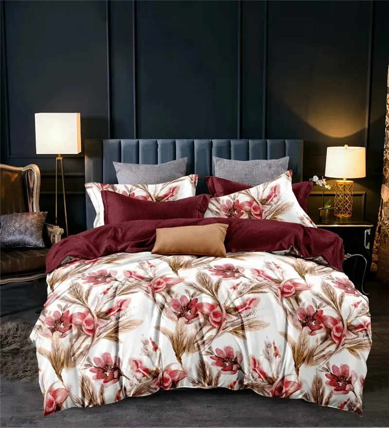 90GSM Wholesale Home Comforter Bedding Set Flower Printed Duvet Cover Set with Hundreds Ready Designs