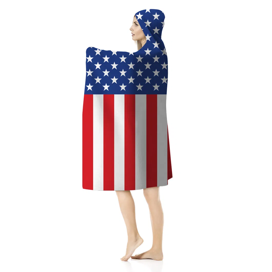Adult Sweatshirt USA Flag with Berber Fleece Thick Hoodie Blanket
