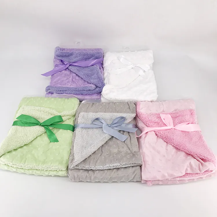 China Factory Minky DOT Soft Sherpa Double Layer Baby Blanket