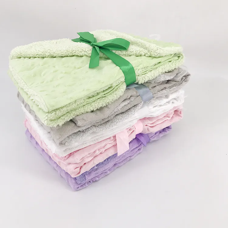 China Factory Minky DOT Soft Sherpa Double Layer Baby Blanket