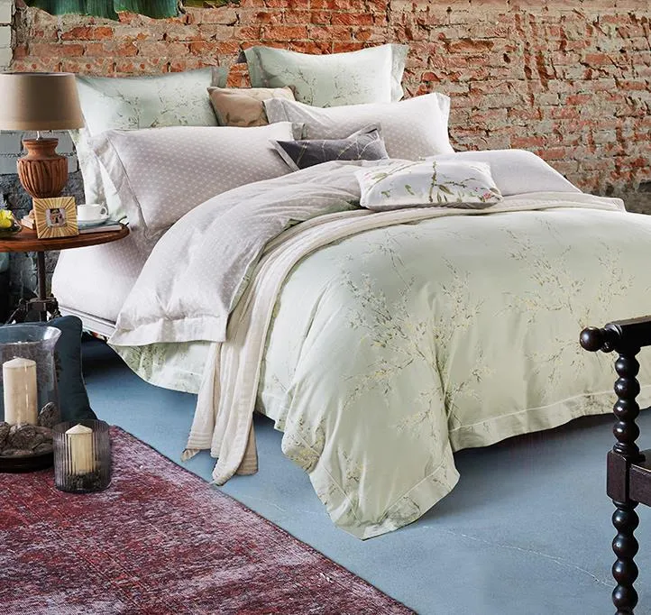 Cotton Material Nature Green Comfortable Winter Bed Sheet Bed Linen for Home