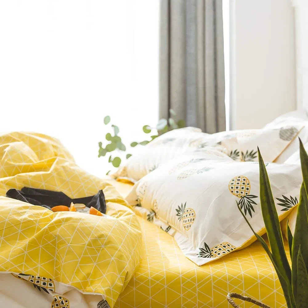 Custom Home Bedding Four Sets 100% Cotton Flat Sheet, Quilt Cover, Bed Linen with Pillow Case