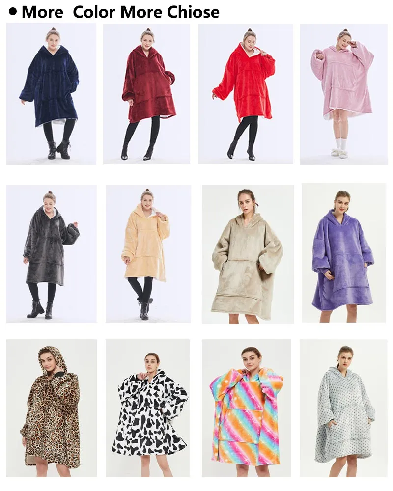 Custom Printed Soft Oversized Wearable Hooded Hoodie Blanket