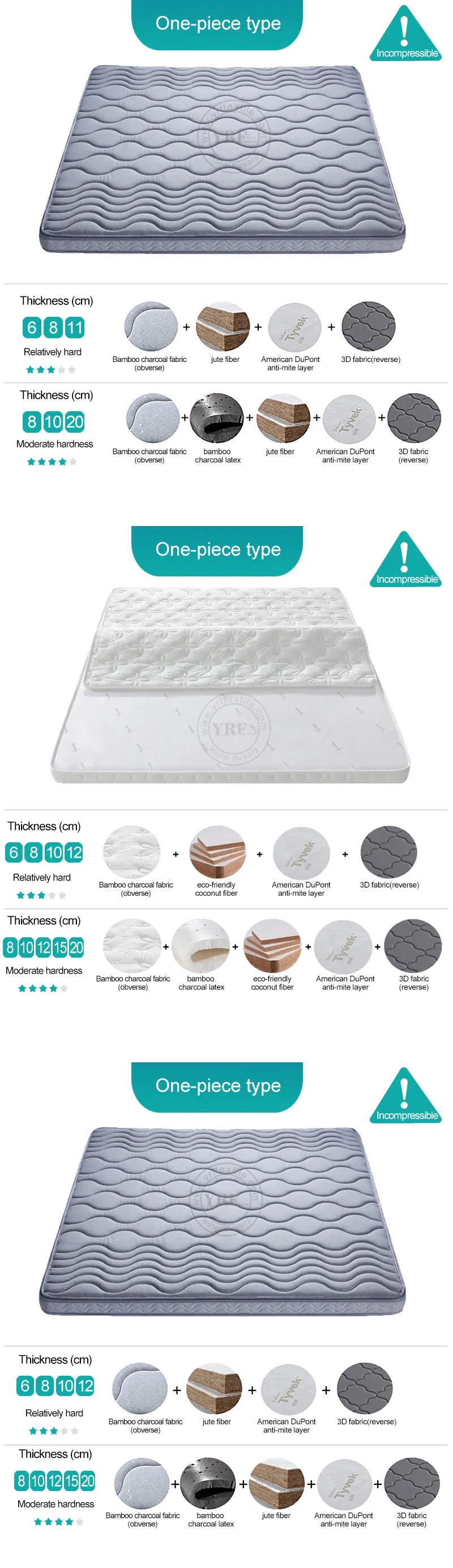 Dormitory Latex Bed Mattress Foldable Soft Fabric 8cm Single Bed