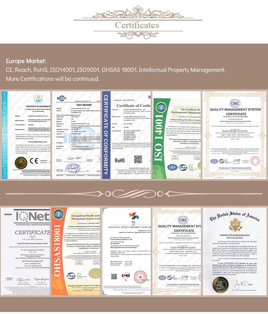 Euro Top Design Latex and Memory Foam Pocket Spring in 3 Zones Rolled Mattress