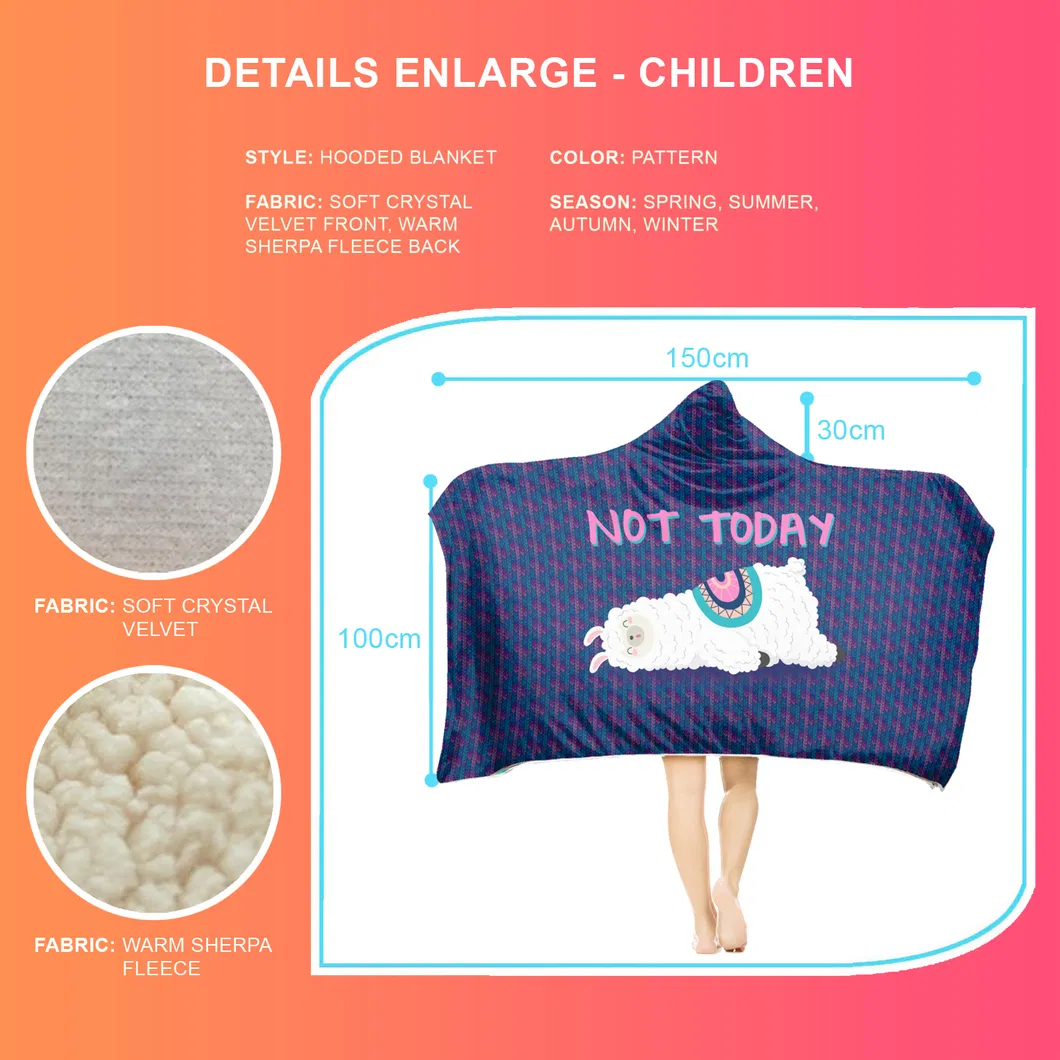 Kids Warm Sweatshirt Llama Four Season Anti-Wind Hooded with Berber Fleece Hoodie Blanket