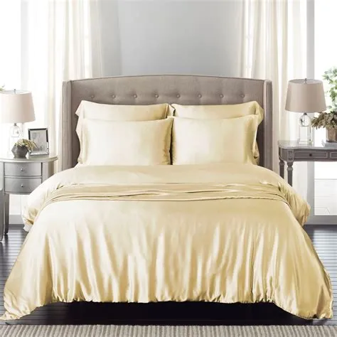 Luxury 4-Piece Satin/Sateen Silky Bed Sheet Set Bedding Collection, Summer Duvet Cover Sets