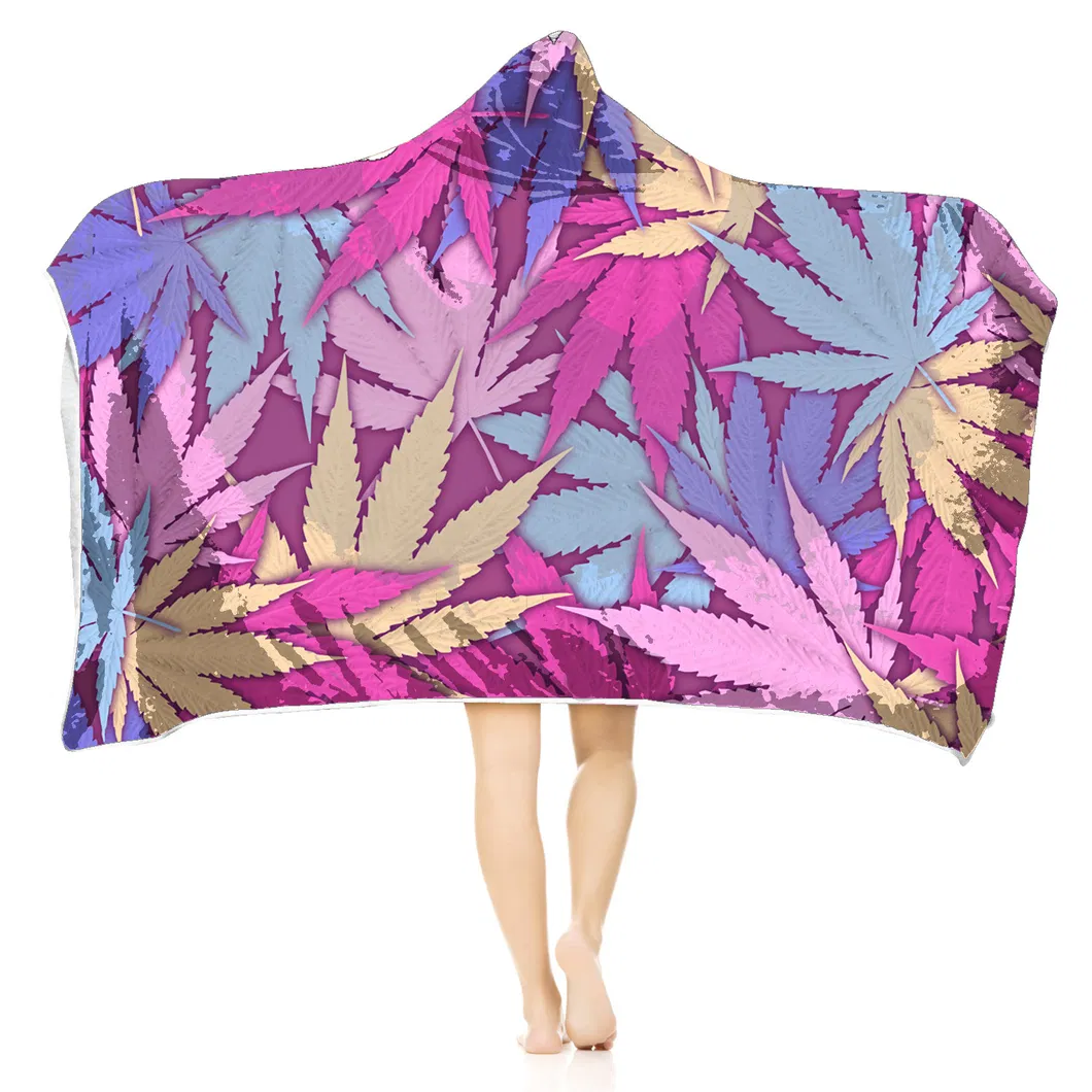 Outdoor Anti-Wind Bedding Coloured Leaves Hoodie Sweatshirt Thick with Berber Fleece Hooded Blanket