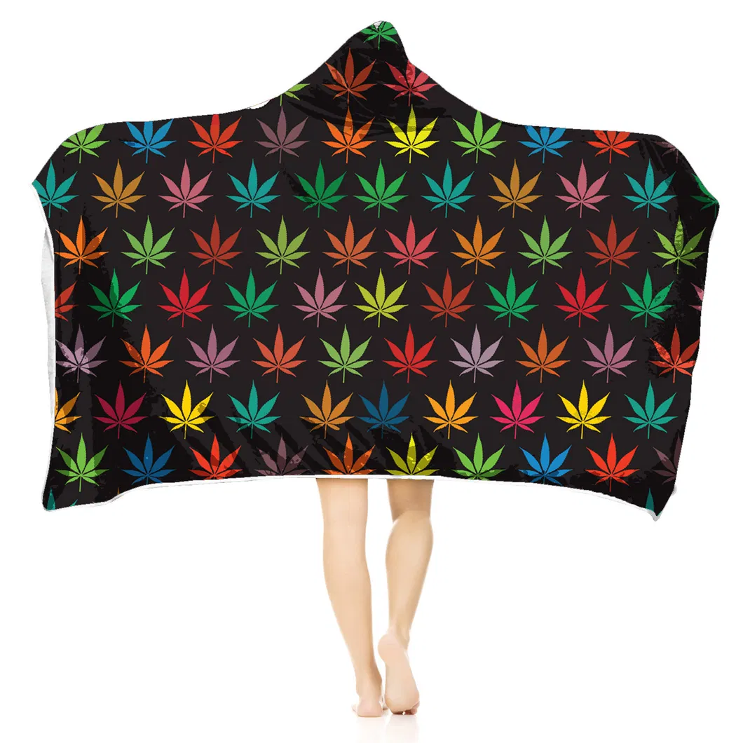Outdoor Anti-Wind Bedding Coloured Leaves Hoodie Sweatshirt Thick with Berber Fleece Hooded Blanket