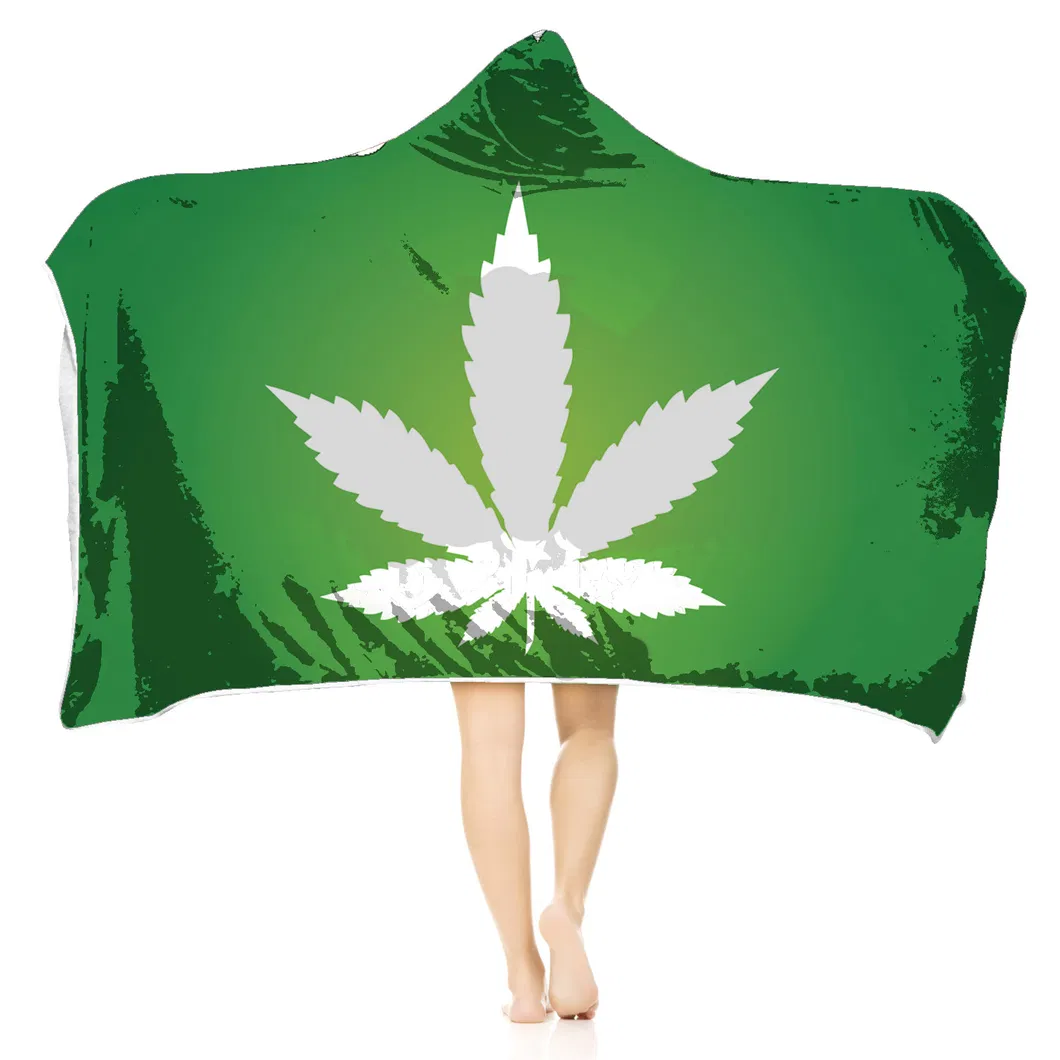 Outdoor Anti-Wind Bedding Coloured Leaves Hoodie Sweatshirt Thick with Berber Fleece Hooded Blanket