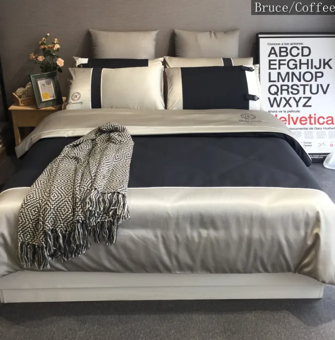 Textile 100% Cotton Bed Sheet Embroidered Bedding Fitted Sheet Set 4PCS for Men