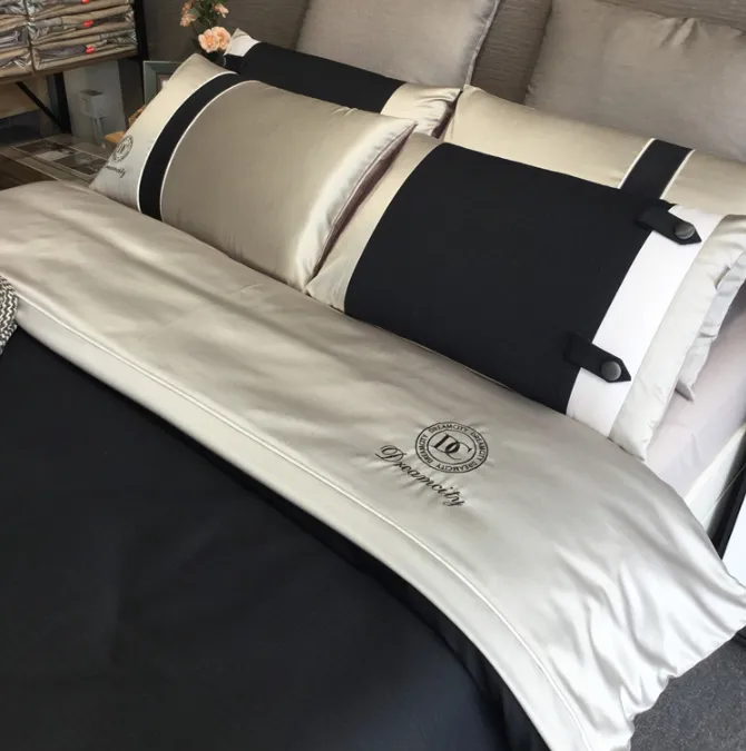 Textile 100% Cotton Bed Sheet Embroidered Bedding Fitted Sheet Set 4PCS for Men