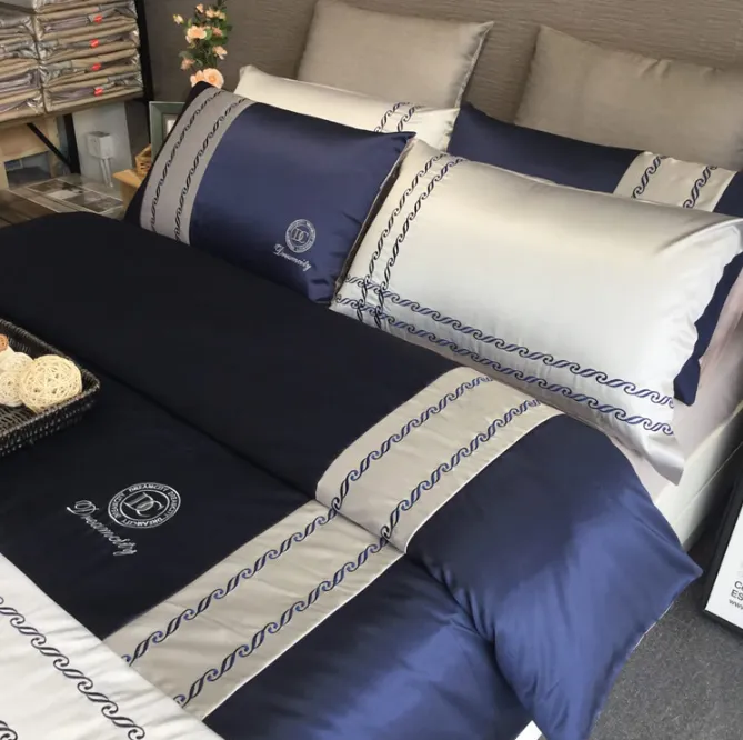 Textile 100% Cotton Bed Sheet Embroidered Bedding Fitted Sheet Set 4PCS for Men