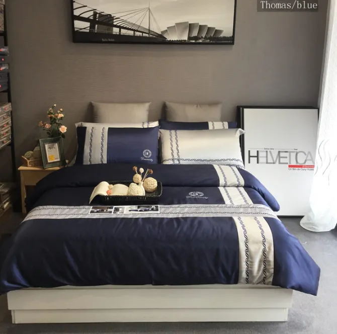 Textile 100% Cotton Bed Sheet Embroidered Bedding Fitted Sheet Set 4PCS for Men