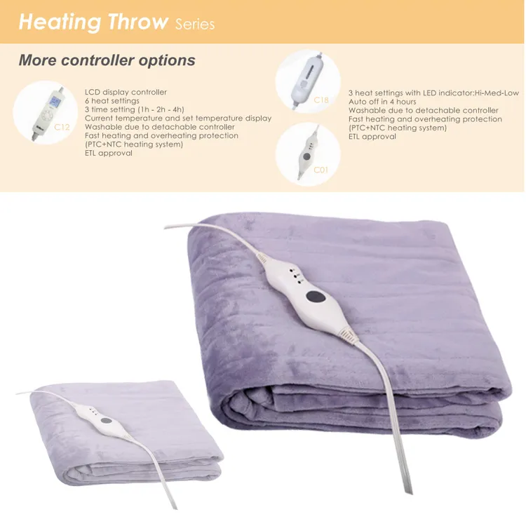 Wholesale 50X60′ ′ Super Cosy Flannel Heated Throw Microplush Electric Heating Throw Blanket