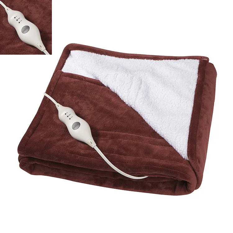 Wholesale 50X60′ ′ Super Cosy Flannel Heated Throw Microplush Electric Heating Throw Blanket